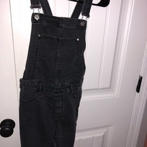 black denim overalls